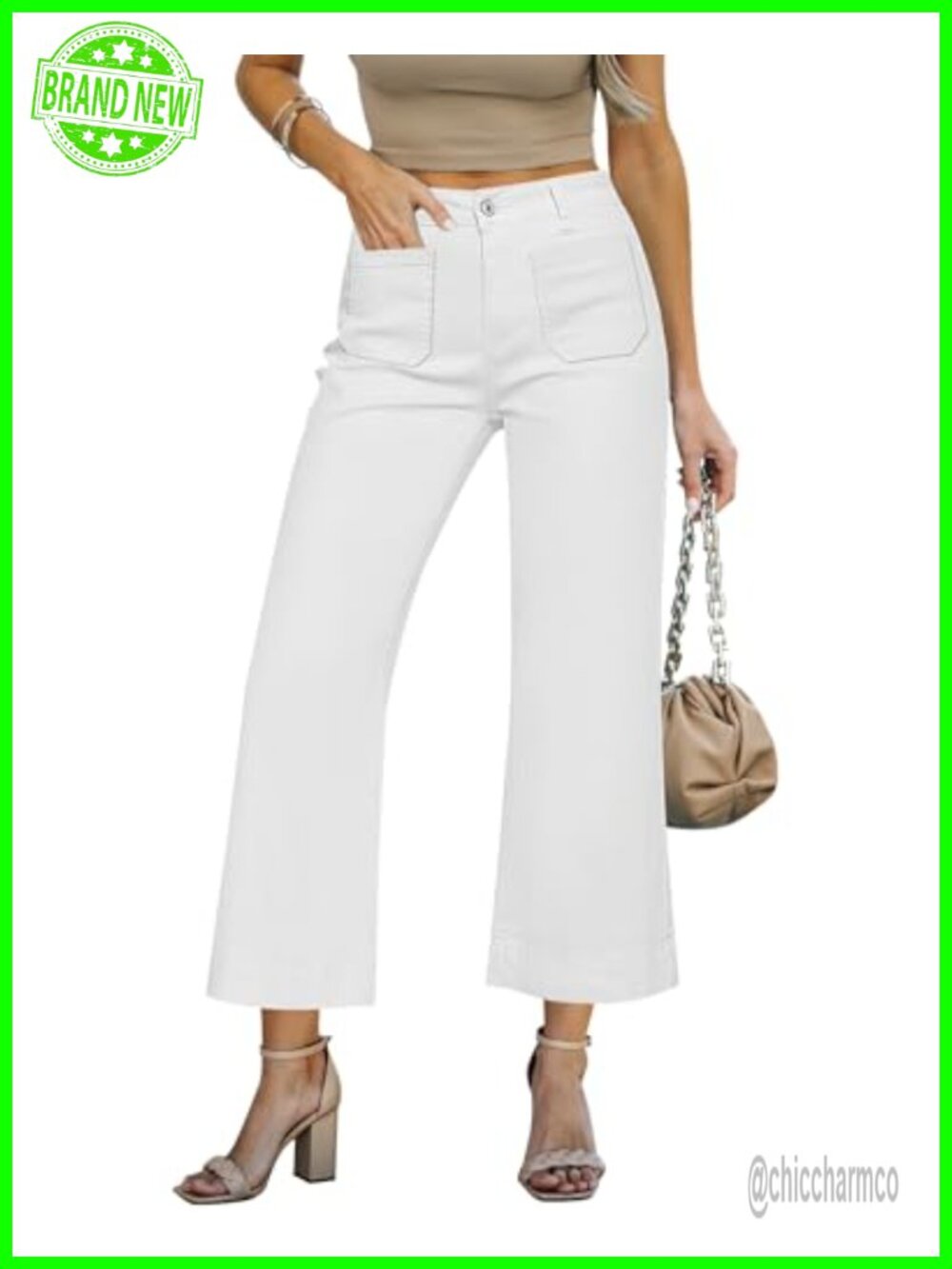 Wide Leg Cropped Jeans High Waisted Stretchy Denim Baggy Flare Trouser